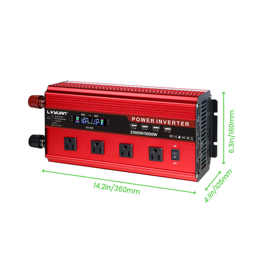 2500W Power Inverter DC 12V à AC 230V avec écran LCD 4 USB