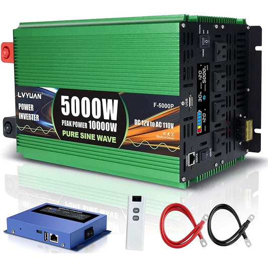 LVYUAN 5000W Pure Sine Wave Power Inverter 12V DC to 120V AC Converter