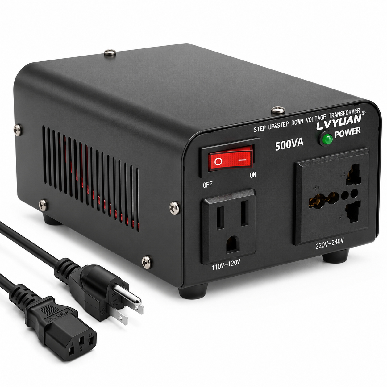 Lvyuan 500VA 220V ⇄ 110V Step Up & Step Down Voltage Transformer Converter with US Outlet, Universal Outlet & Circuit Breaker