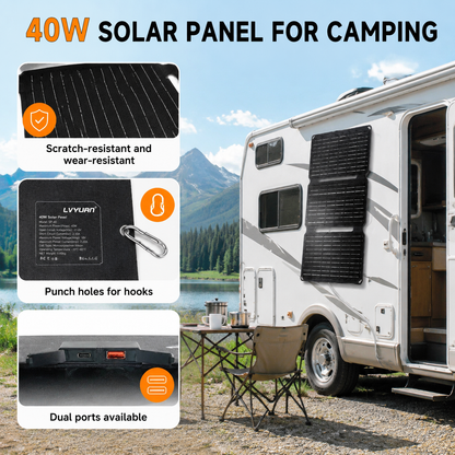 LVYUAN 40W Foldable Solar Panel Charger with USB-C & USB-A Outputs for Outdoor Adventures