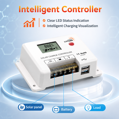 LVYUAN 50W Solar Panel Kit 12V/24V Battery Charger with Monocrystalline Solar Panel & Charge Controller