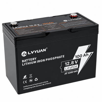 Lvyuan 12V 100Ah LiFePO4 Lithium Battery 1280Wh Deep Cycle Rechargeable Battery with Intelligent BMS