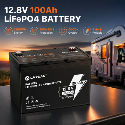 Lvyuan 12V 100Ah LiFePO4 Lithium Battery 1280Wh Deep Cycle Rechargeable Battery with Intelligent BMS