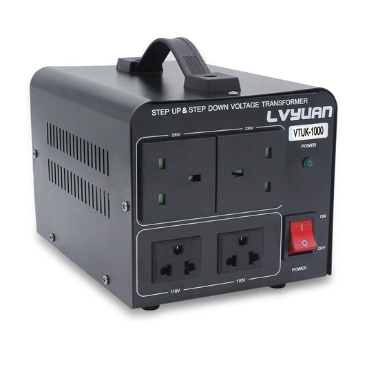 LVYUAN 1000W 220V ⇄ 110V CONVERTISSEUR DE TRANSFORMATEUR DE TENSION AUGMENTEUR ET DESCENDANT ROYAUME-UNI VERS US ET US VERS ROYAUME-UNI DOUBLE PRISES 110V ET 220V