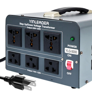 Yinleader 5000 Step Up/Down Transformer Converter 110/120 Volt - 220/240 Volt w/US Power Cord,Circuit Breaker Protection (Grey)