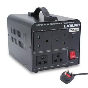 LVYUAN VOLTAGE CONVERTER 2000W UK TO US STEP UP STEP DOWN TRANSFORMER WITH 2 US & 2 UK OUTLETS FOR 220V-110V & 110V-220V