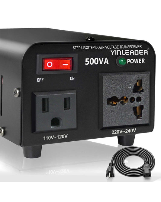 Yinleader 500W Voltage Transformer Power Converter(110V to 220V, 220V to 110V) Step Up/Down Converter 110/120 Volt - 220/240 Volt w/US Power Cord [300W Continuous Power]