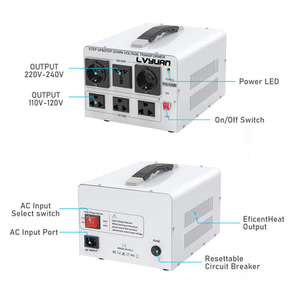 LVYUAN 5000 W Spannungswandler Stromwandler Step Up 110 V auf 220 V, Step Down 220 V auf 110 V, 110/120 Volt – 220/240 Volt