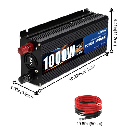 LVYUAN 1000W Pure Sine Wave Inverter 12V to 110V/120V – Dual AC Sockets & USB Ports for RV & Home