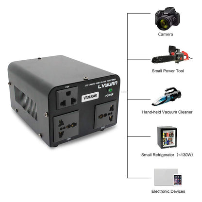 LVYUAN 800VA 220V ⇄ 110V STEP UP & STEP DOWN VOLTAGE TRANSFORMER CONVERTER UK TO US & US TO UK DUAL 110V & 220V OUTLETS