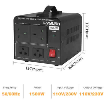 LVYUAN 1500W 220V ⇄110V VOLTAGE TRANSFORMER STEP UP & STEP DOWN VOLTAGE CONVERTER