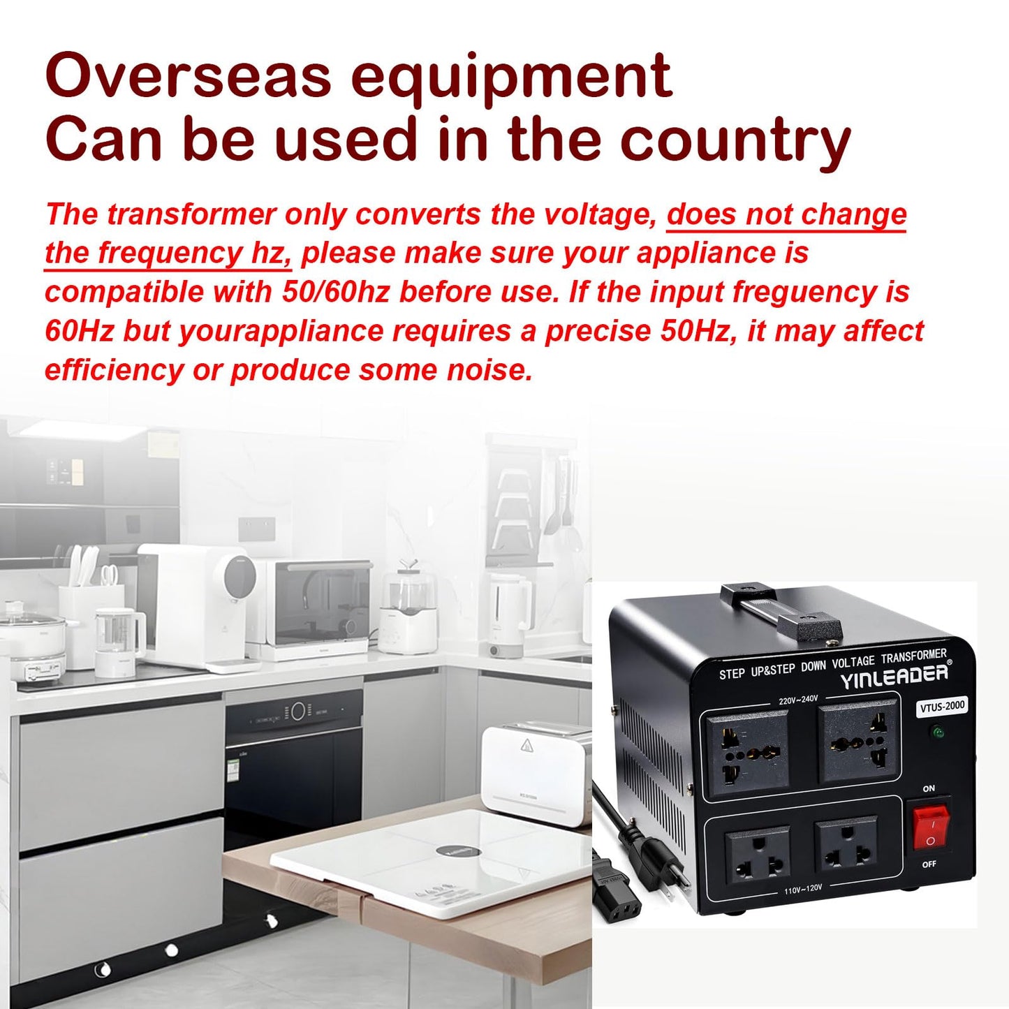 Yinleader 110V to 220V Voltage Converter Transformer 2000W Step Up/Down 110/120 Volt - 220/240 Volt Converter