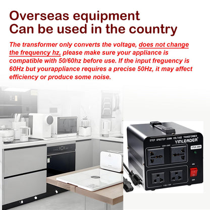Yinleader 110V to 220V Voltage Converter Transformer 2000W Step Up/Down 110/120 Volt - 220/240 Volt Converter