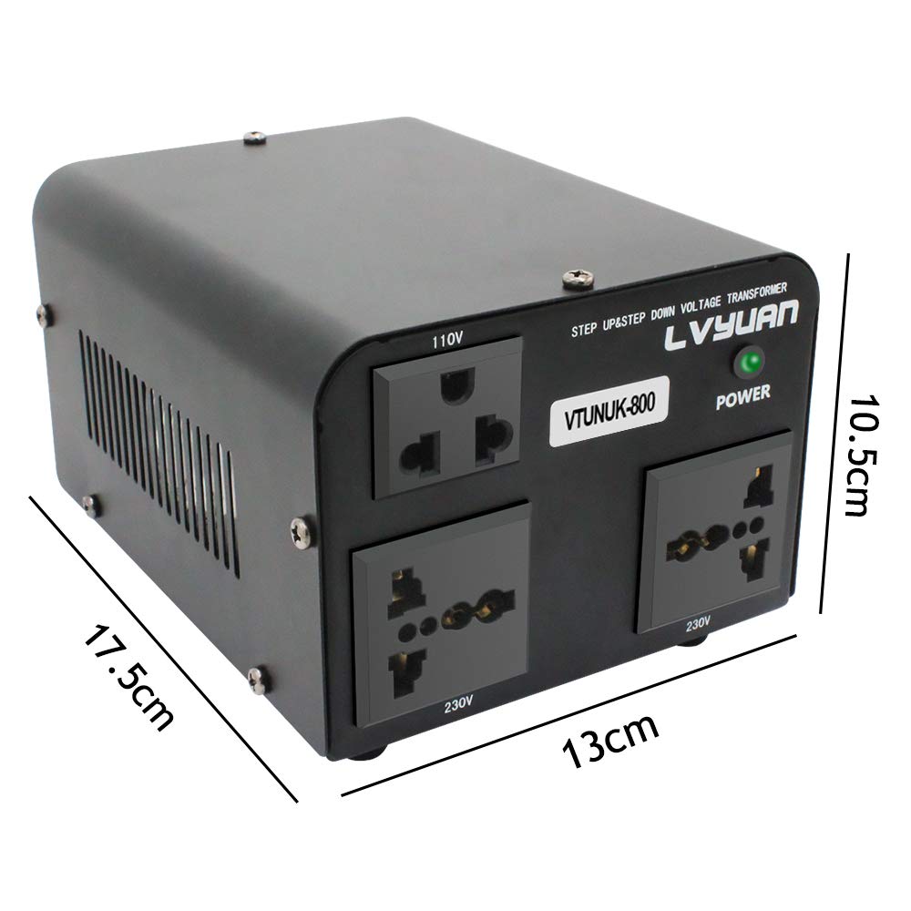 LVYUAN 800VA 220V ⇄ 110V STEP UP & STEP DOWN VOLTAGE TRANSFORMER CONVERTER UK TO US & US TO UK DUAL 110V & 220V OUTLETS