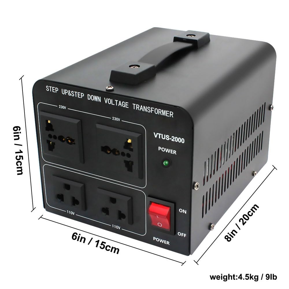 Yinleader 110V to 220V Voltage Converter Transformer 2000W Step Up/Down 110/120 Volt - 220/240 Volt Converter