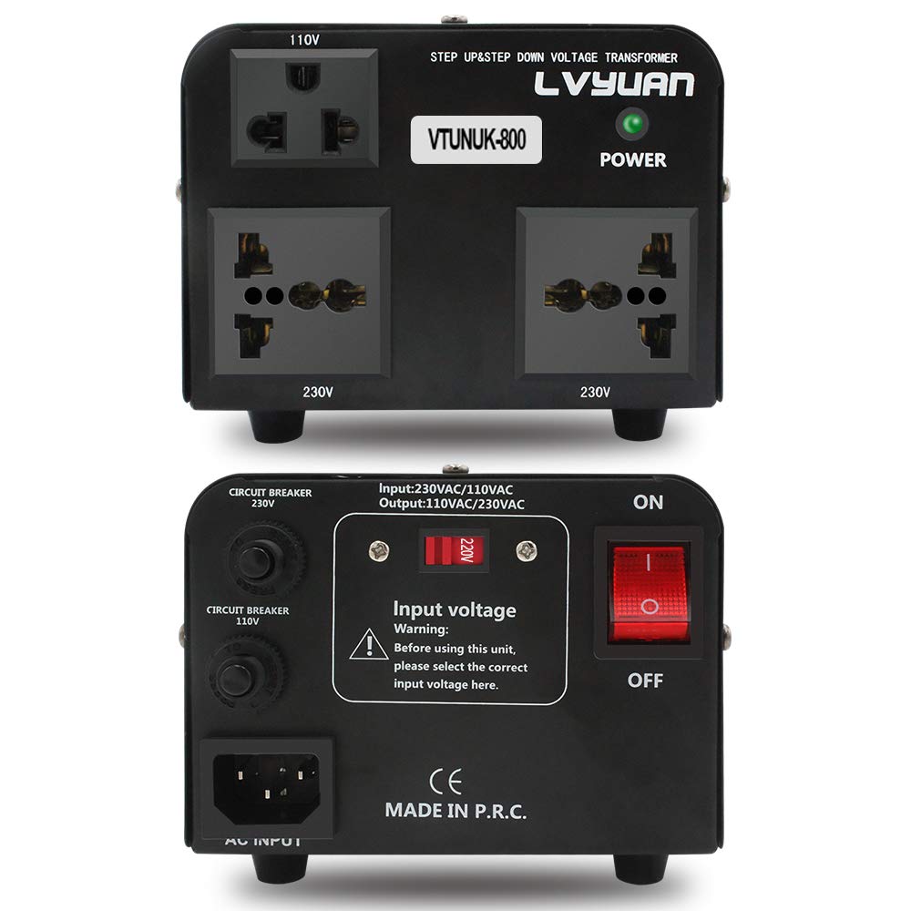 LVYUAN 800VA 220V ⇄ 110V STEP UP & STEP DOWN VOLTAGE TRANSFORMER CONVERTER UK TO US & US TO UK DUAL 110V & 220V OUTLETS