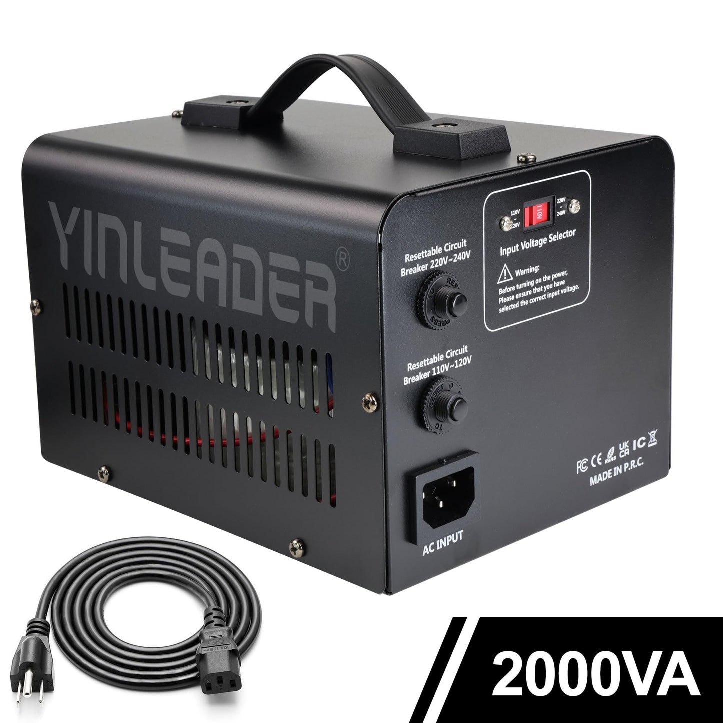 Yinleader 110V to 220V Voltage Converter Transformer 2000W Step Up/Down 110/120 Volt - 220/240 Volt Converter