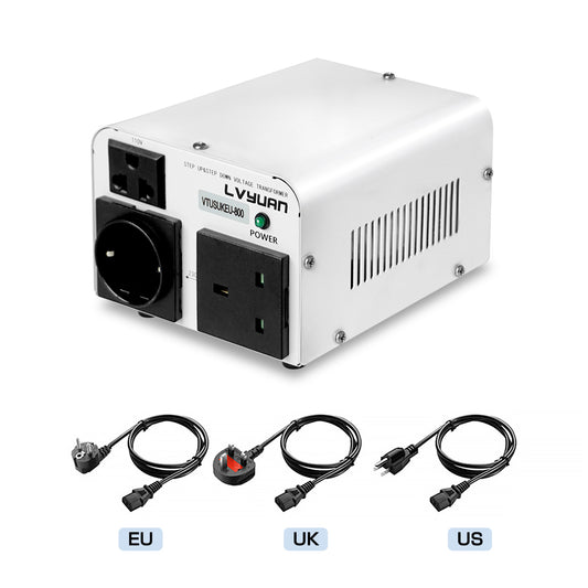 LVYUAN Convertisseur élévateur/descente de 800 watts de 110-120 volts à 220-240 volts et de 220-240 volts à 110-120 volts avec cordons d'alimentation américains, britanniques et européens