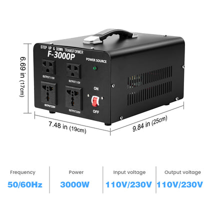 LVYUAN 3000-Watt-Leistungswandler von 110 V Wechselstrom auf 220 V, Aufwärts- und Abwärtstransformator