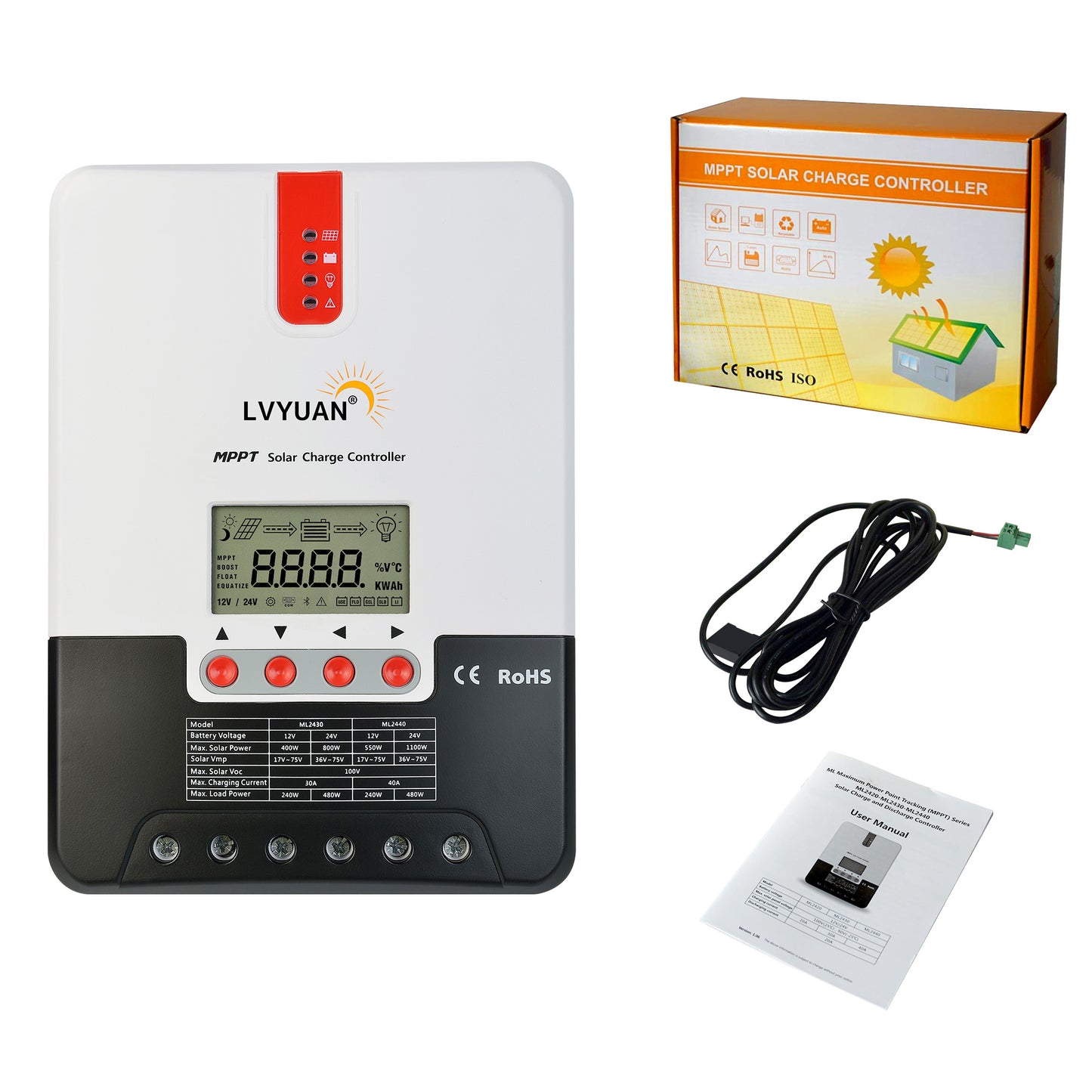 LVYUAN 40 Ampere 12 V/24 V DC-Eingang MPPT-Solarladeregler, automatische Parameter, einstellbares LCD-Display, Solarpanel-Regler, passend für gelversiegelte, überflutete und Lithiumbatterien