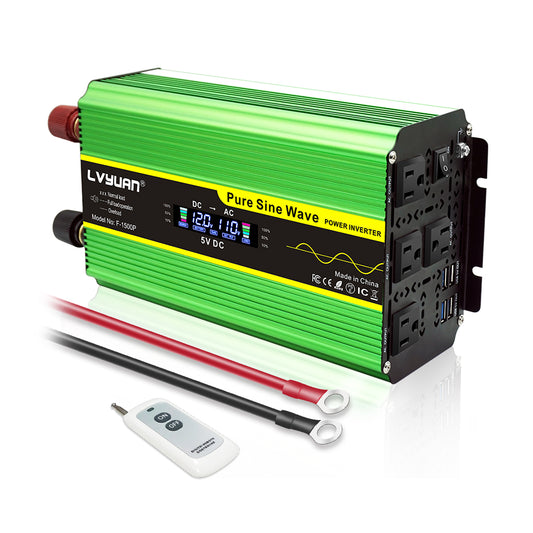 LVYUAN 1600 W reiner Sinus-Wechselrichter DC 12 V zu AC 110 V 120 V mit Fernbedienung, LCD-Display DC zu AC-Konverter