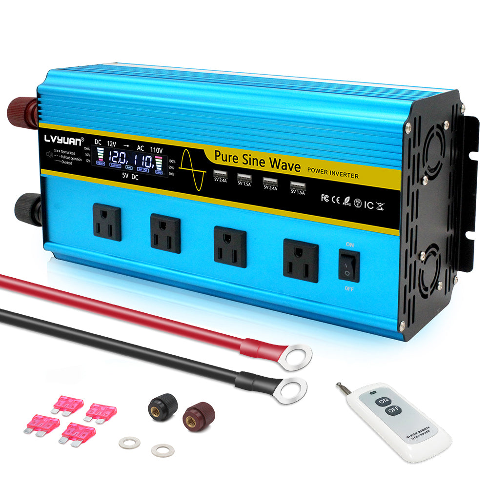 3000W Blue Pure Sine Wave Power Inverter, DC 24V to AC 110V/230V ...