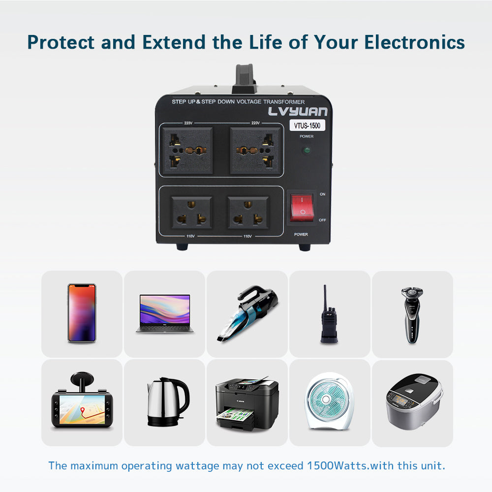 LVYUAN 1500 Watt Power Convert from AC 110V ⇄ 220V Step up Down Transformer