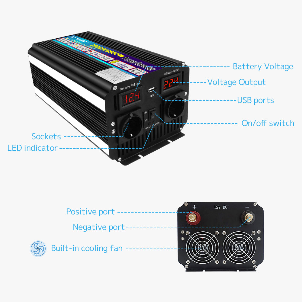 Onduleur 3000W DC 12V à 230V AC avec écran LCD avec télécommande