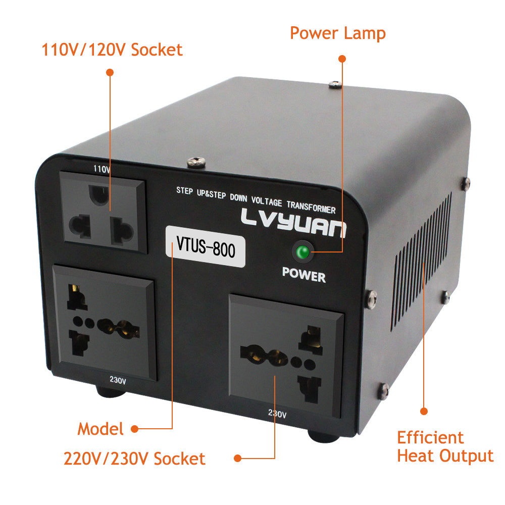 LVYUAN 800 Watt Power Convert from AC 110V ⇄  220V Step up Down Transformer