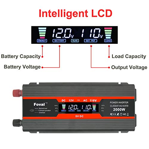 Onduleur de voiture 1000W DC 12V à 110V AC avec écran LCD