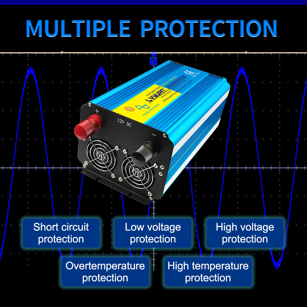 Onduleur à onde sinusoïdale pure 3000W DC 12V à AC 230V avec écran LCD avec télécommande