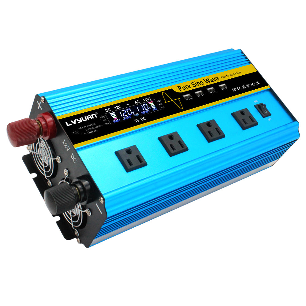 3000W Blue Pure Sine Wave Power Inverter, DC 12V to AC 110V/230V ...