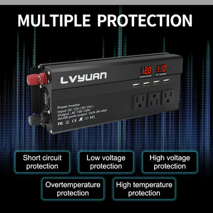 LVYUAN 1000 W Wechselrichter DC 12 V auf AC 110 V mit LCD-Display (schwarz) DC-zu-AC-Konverter