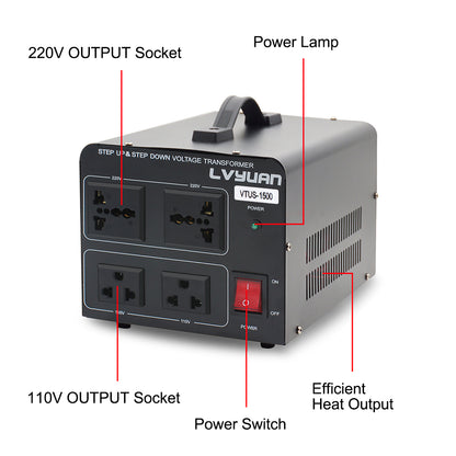 LVYUAN 1500 Watt Power Convert from AC 110V ⇄ 220V Step up Down Transformer