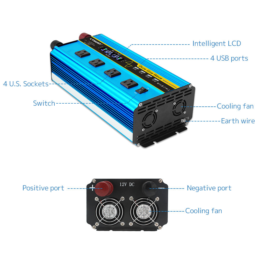 LVYUAN 2500 W reiner Sinuswellen-Wechselrichter DC 24 V auf AC 110 V mit Fernbedienung mit LCD-Display, DC-zu-AC-Konverter