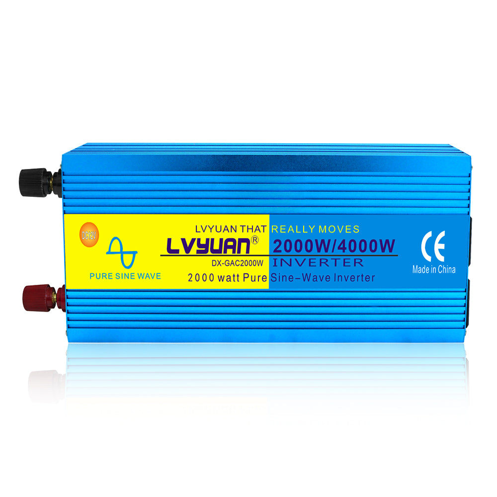 LVYUAN 2000 W reiner Sinuswellen-Wechselrichter DC 12 V auf AC 110 V mit LCD-Display mit 3 AC-Steckdosen