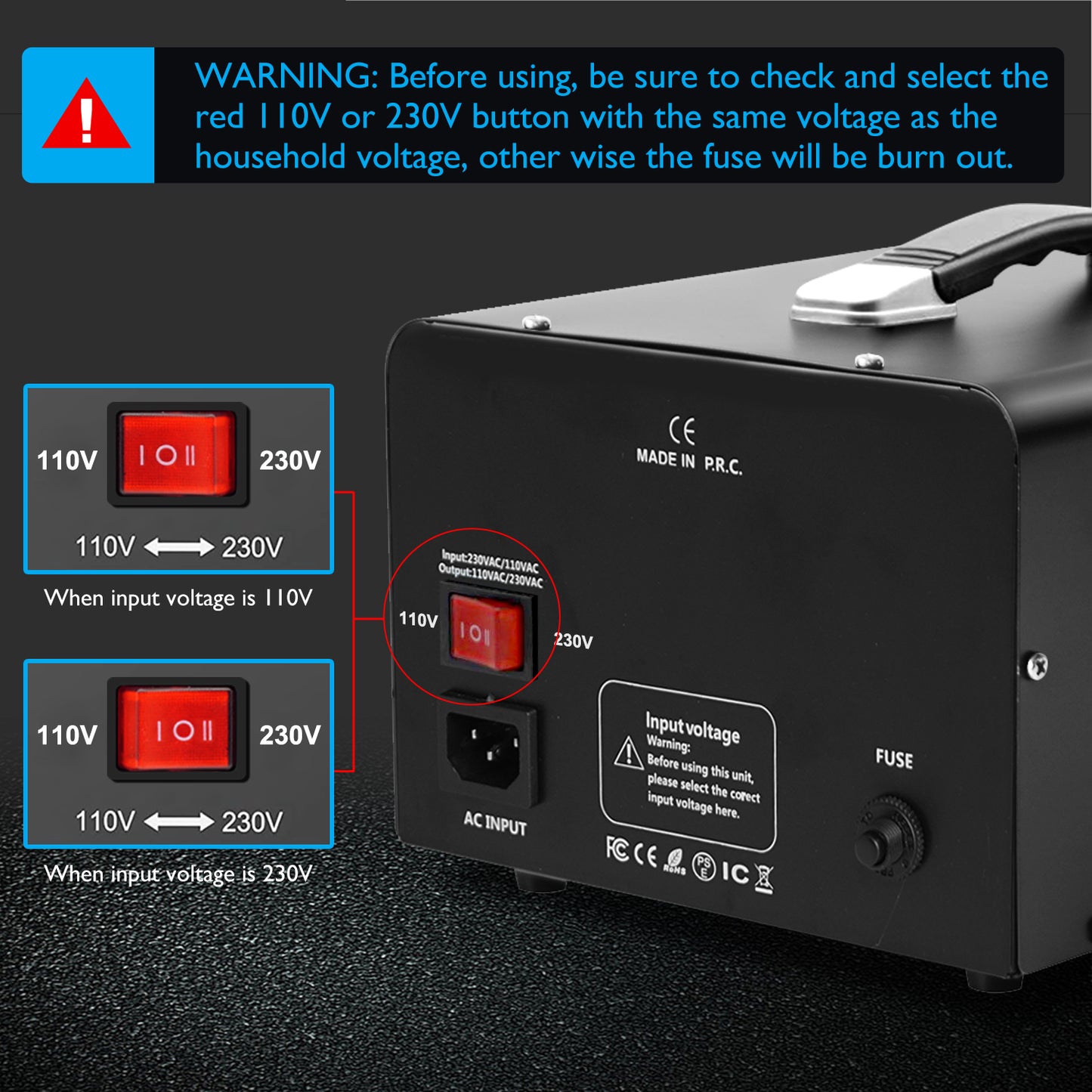 LVYUAN 3000-Watt-Leistungswandler von 110 V Wechselstrom auf 220 V, Aufwärts- und Abwärtstransformator