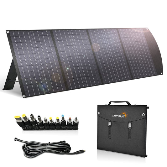 LVYUAN 120 Watt Portable Solar Panel with Adjustable Kickstands, Foldable, Waterproof IP65 for RV, Outdoor, Camping, Tablets, Blackout