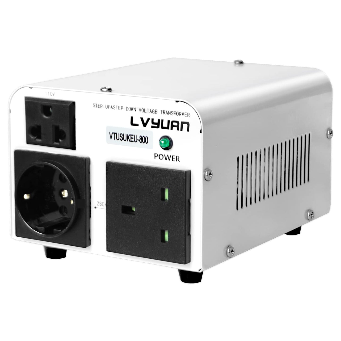 LVYUAN Convertisseur élévateur/descente de 800 watts de 110-120 volts à 220-240 volts et de 220-240 volts à 110-120 volts avec cordons d'alimentation américains, britanniques et européens