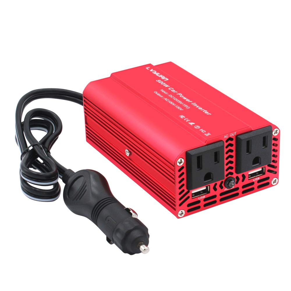 LVYUAN Onduleur de puissance 500 W DC 12 V à 110 V AC pour voiture avec adaptateur de voiture double USB 3,1 A 