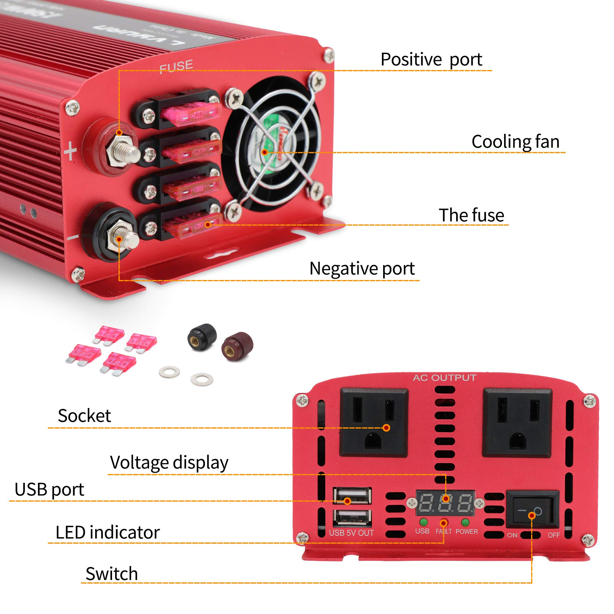 Onduleur 1500W DC 24V à 110V AC