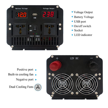 LVYUAN Reiner Sinus-Wechselrichter, 3500 W, Wechselrichter 12 V bis 220 V DC zu AC mit LED-Anzeige, Fernbedienung für LKW, Wohnmobil, Heim-Solarsystem