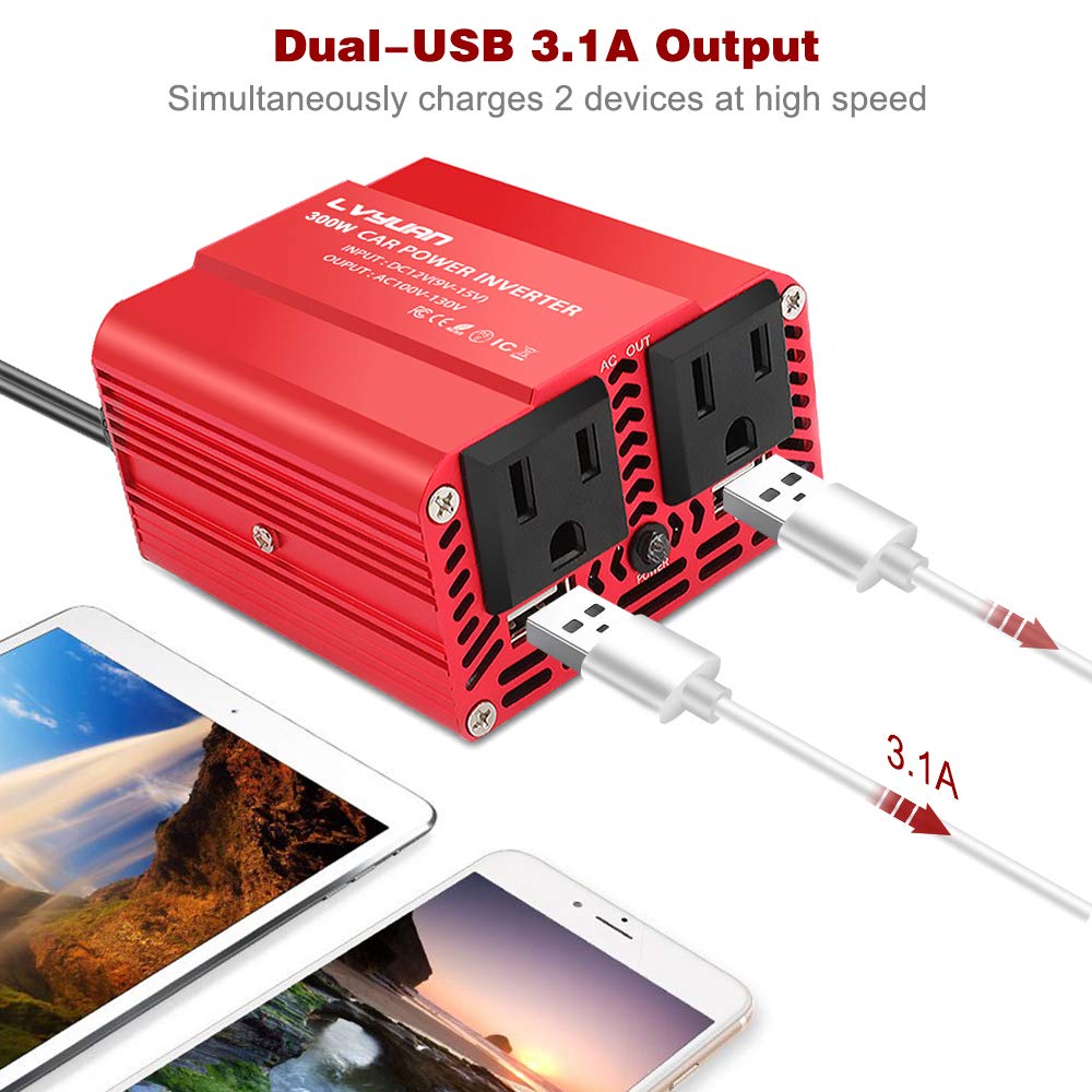 300W Power Inverter DC 12V à 110V AC Convertisseur d'onduleur de voiture