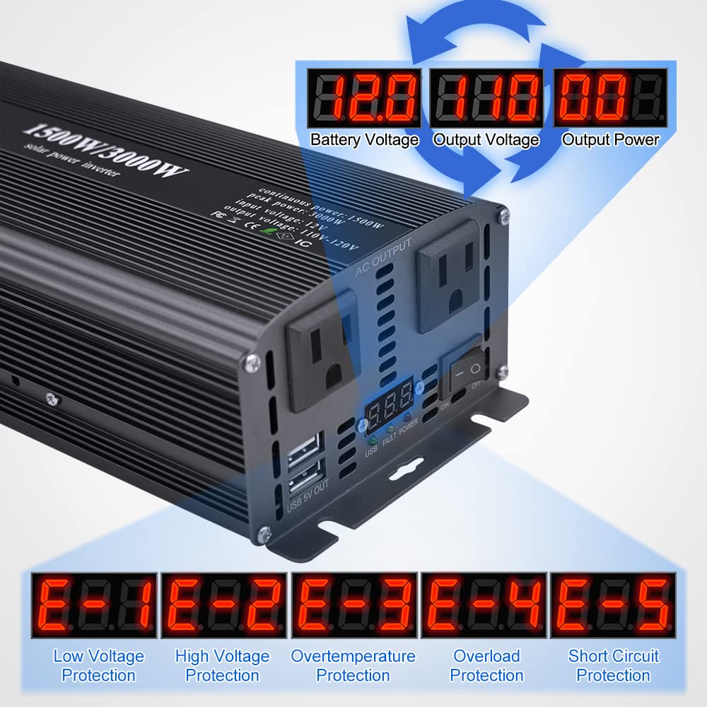 Convertisseur d'inverseur de voiture LVYUAN 1500W DC 12V à 110V AC