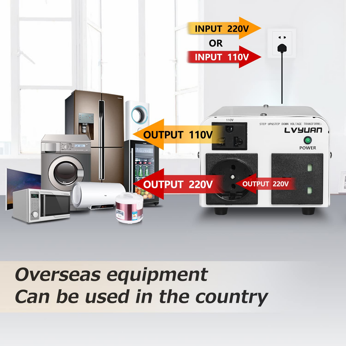 LVYUAN Convertisseur élévateur/descente de 800 watts de 110-120 volts à 220-240 volts et de 220-240 volts à 110-120 volts avec cordons d'alimentation américains, britanniques et européens