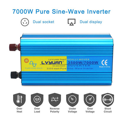 LVYUAN Onduleur à onde sinusoïdale pure 3 500 W 12 V à 220 V DC vers AC avec télécommande à affichage LED pour camion, camping-car, système solaire domestique