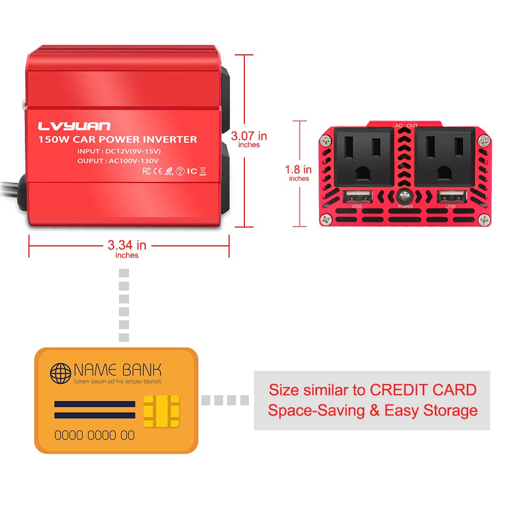 LVYUAN 150 W DC 12 V auf 110 V AC Auto-Wechselrichter DC-zu-AC-Konverter