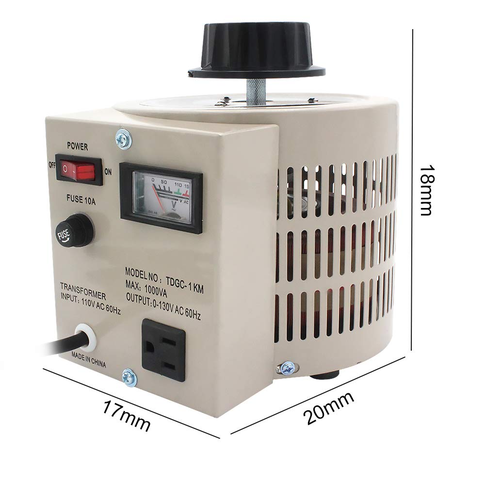 LVYUAN Variable Transformer Variable Voltage Regulator, 0-130V Output, 110V-120V Input (1000VA)