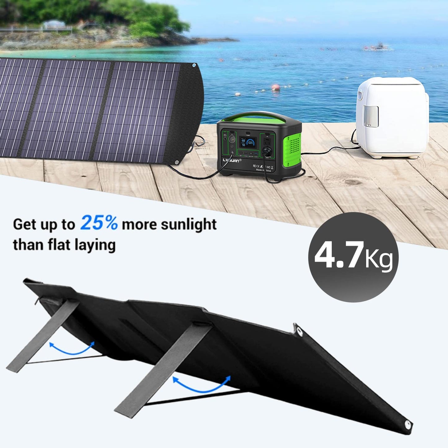 LVYUAN 120 Watt Portable Solar Panel with Adjustable Kickstands, Foldable, Waterproof IP65 for RV, Outdoor, Camping, Tablets, Blackout